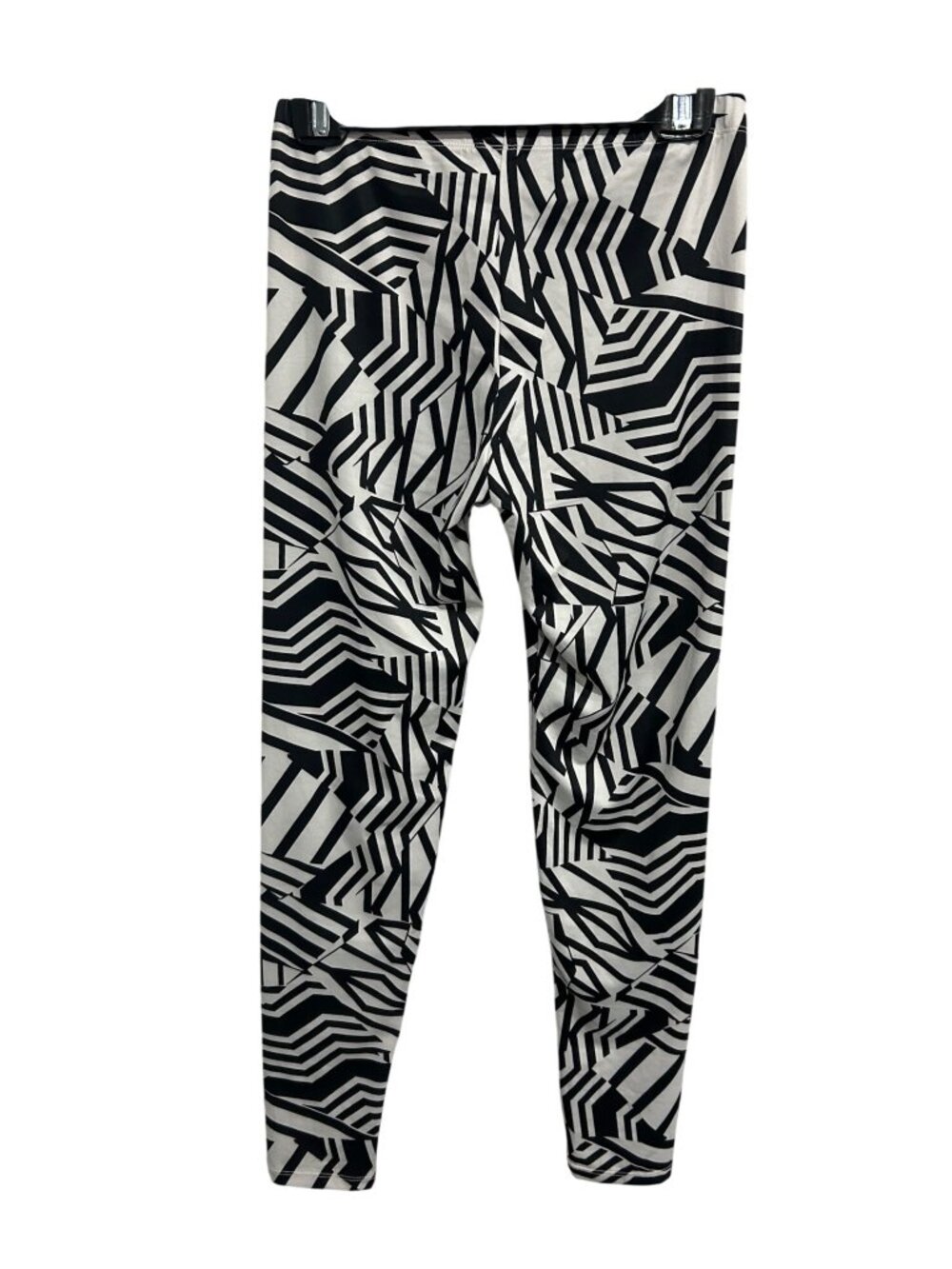 Just One Womens Black White Geometric Print Leggings Size Large Stretchy Modern